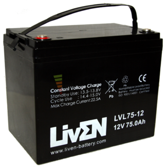 Batera 12 Voltios 75 Amperios Liven Battery LVL75-12